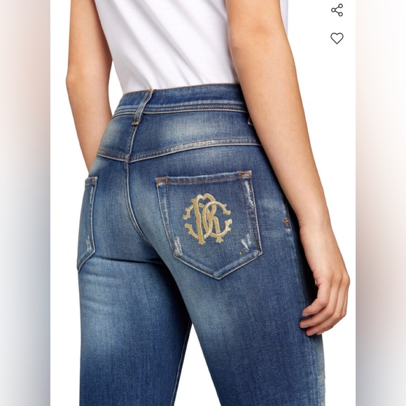 Roberto Cavalli Distressed Mid Rise Skinny Jeans NWT - Picture 3 of 8